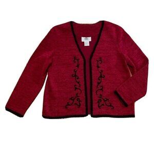 Vintage Red Sweater Cardigan Open Front db Holiday Christmas Jacket Mediium